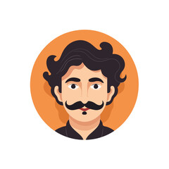 Man with curly hair and mustache avatar icon flat 