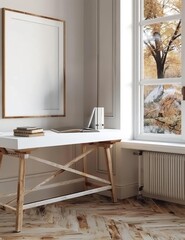Frame Mockup in a Cozy Home Office Interior. Made with Generative AI Technology