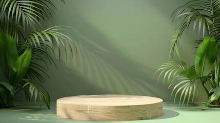 Fototapeta na wymiar summer podium with tropical leaves illustration