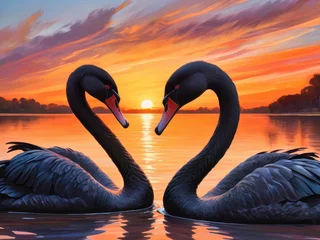Foto op Plexiglas Two loving black swans on the water. ai Generated © electra kay-smith