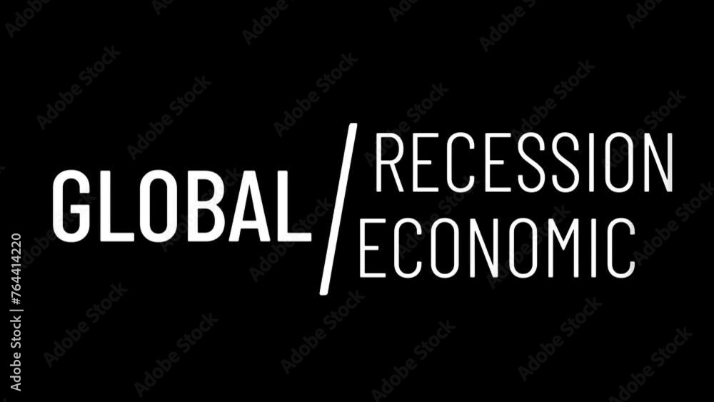 Poster global recession economic animated text with white line style on dark background