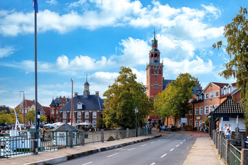 View of the Alte Waage and the town hall in Leer in East Frisia,Lower Saxony,Germany