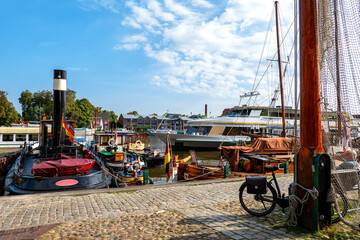 Typical harbour scene in Leer,East Frisia,Lower Saxony,Germany
