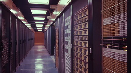 A long hallway with many computer servers