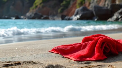 red towel on the beach