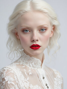 Ethereal Elegance, Portrait of an Albino Woman in White Lace.