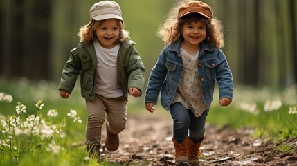 Two Little Girls Walking Down Dirt Road