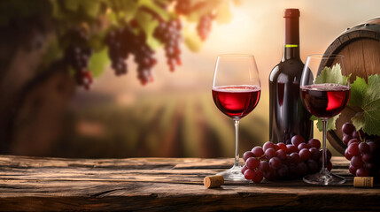glass of wine and grapes - Rustic Elegance: Red Wine and Vineyard Whispers