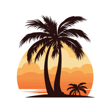 Silhouette palm tree tropical natural flat vector i