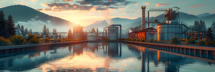 Artistic concept illustration of Water Treatment ,
Pipes and pipelines for pumping petroleum products at petrochemical industry plant - obrazy, fototapety, plakaty