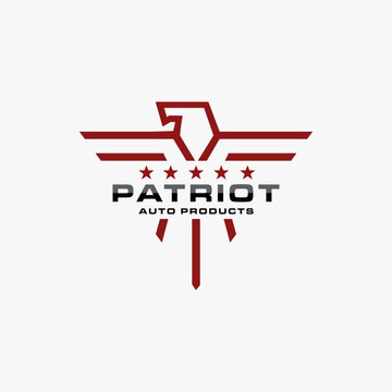 Minimalist Label Line Art of Patriotic Eagle logo icon vector template on white background