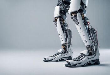 Detalhes de próteses pernas mecânicas futurísticas.