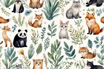Animals in the forest, seamless pattern with animals