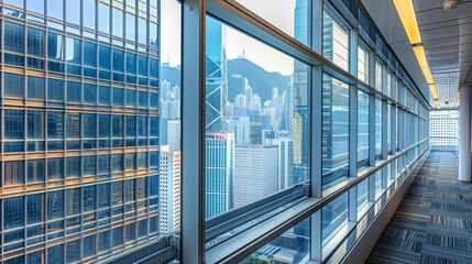 The windows of a business building in Hong Kong.