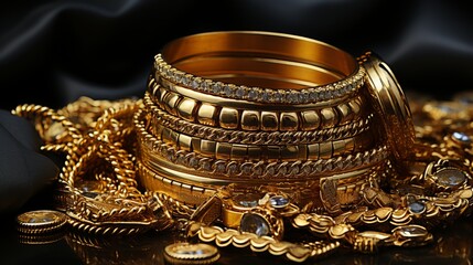 Pile of Gold Jewelry on Table