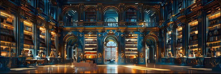 Bookshelf with old books in the library ,
Artistic concept painting of a beautiful library