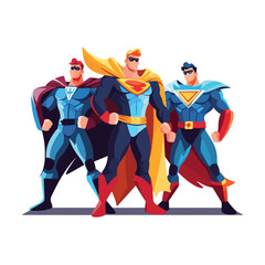 Team superhero strong male group power flat vector
