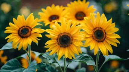 Fototapeta premium field of yellow sunflower flowers. summer background