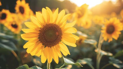 Obraz premium field of yellow sunflower flowers. summer background
