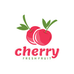 Red berry fruit garden plant silhouette design template cherry logo vector illustration