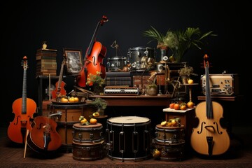 Diverse Musical Instruments on Table