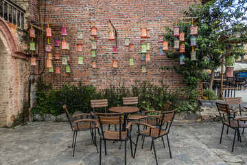 Fototapeta na wymiar Lanterns at Cafe Pho Co ancient coffee shop, Dong Van, Ha Giang, Vietnam