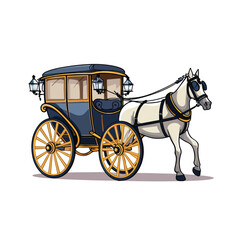 Vintage carriage and horse icon over white backgrou