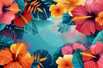 Pacific Islander Heritage month abstract banner with tropical flowers. - obrazy, fototapety, plakaty