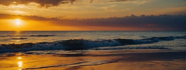 Fototapeta na wymiar Golden sunset and sea landscape