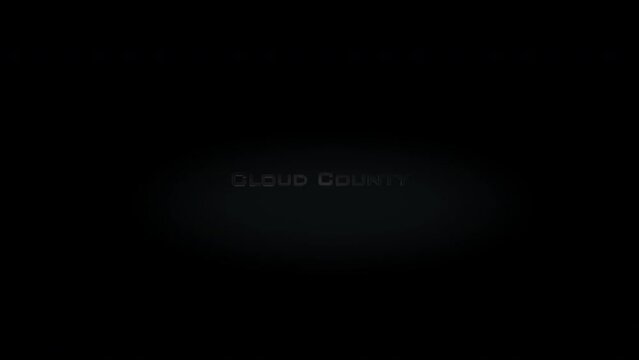 Cloud County 3D title metal text on black alpha channel background