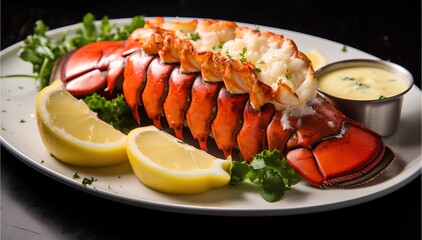 Lobster Thermidor, lobster drizzled with a rich sauce, stuffed back into the shells, sprinkled with Parmesan