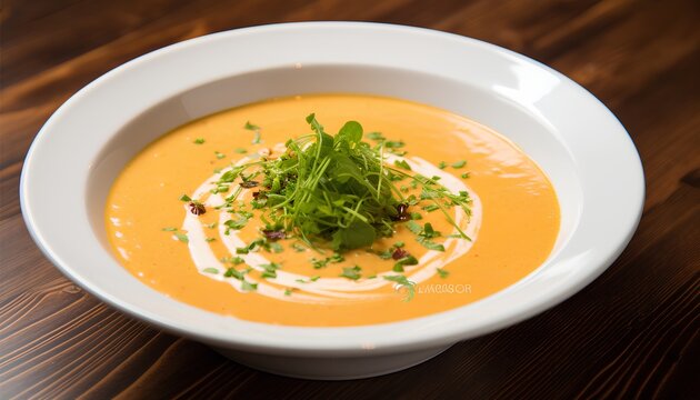 Lobster Bisque, classic creamy and smooth, seasoned soup from lobster and aromatics, cinematic food photo