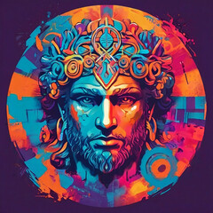 ancient god dionysos in multicolored graffiti style illustration
