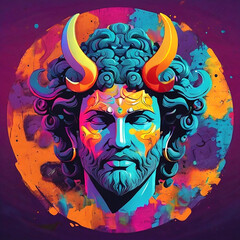 ancient god dionysos in multicolored graffiti style illustration
