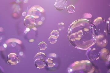 Floating bubbles with purple-pink background - Magical cluster of transparent bubbles floating freely in a purple-pink gradient backdrop