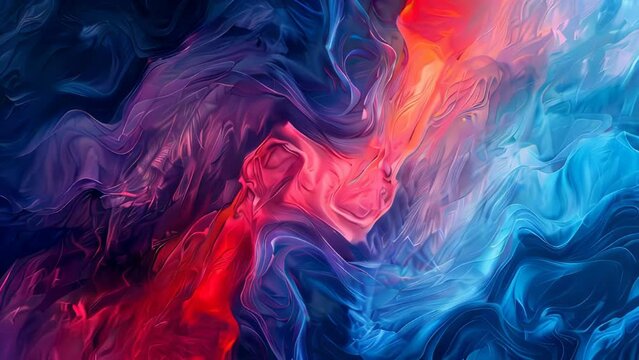 Abstract background of acrylic paint in blue, red and orange colors.
