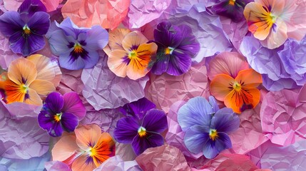 Viola flowers displayed against a colored paper background.