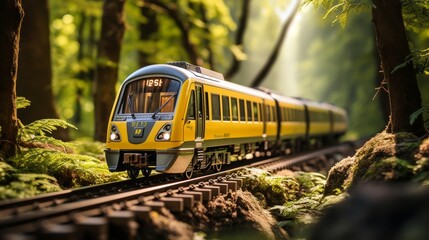 Yellow Train Passing Through Green Forest