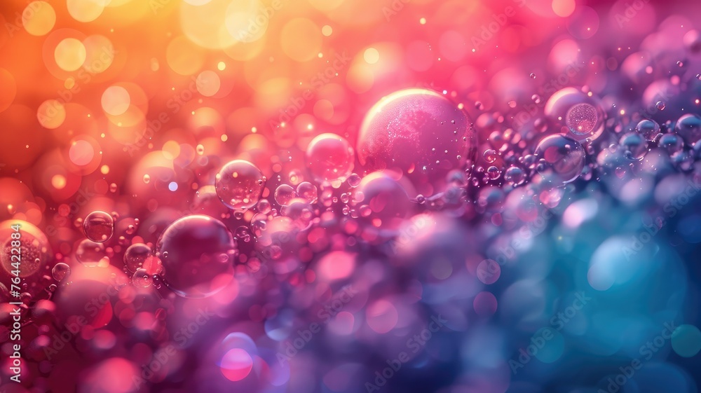Poster vibrant bubbles with bokeh light effect - a close-up of shimmering bubbles with a beautiful bokeh ba