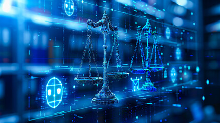 Justice and Law Concept, Legal Symbols in Modern Judicial System Background - obrazy, fototapety, plakaty