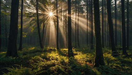 Sun beams in morning Forest