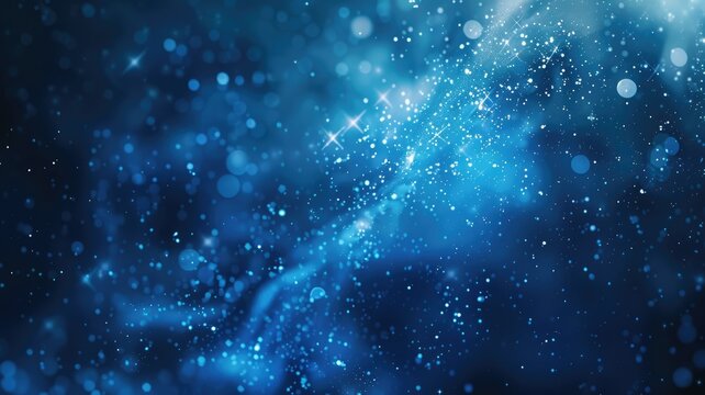 Sparkling blue particles and stars scattered - Magical blue particles with twinkling stars scattered across a deep blue background, gives a fairytale effect