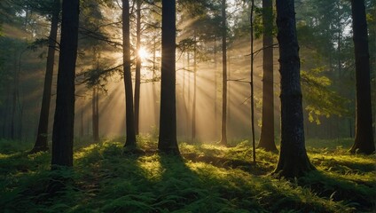 Sun beams in morning Forest