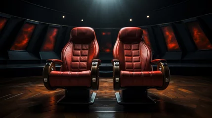Fotobehang Two Red Leather Chairs in a Dark Room © RajaSheheryar