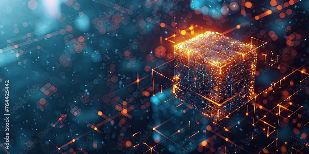Aufkleber abstract futuristic background with glowing bocks or cubes virtual digital blockchain technology con