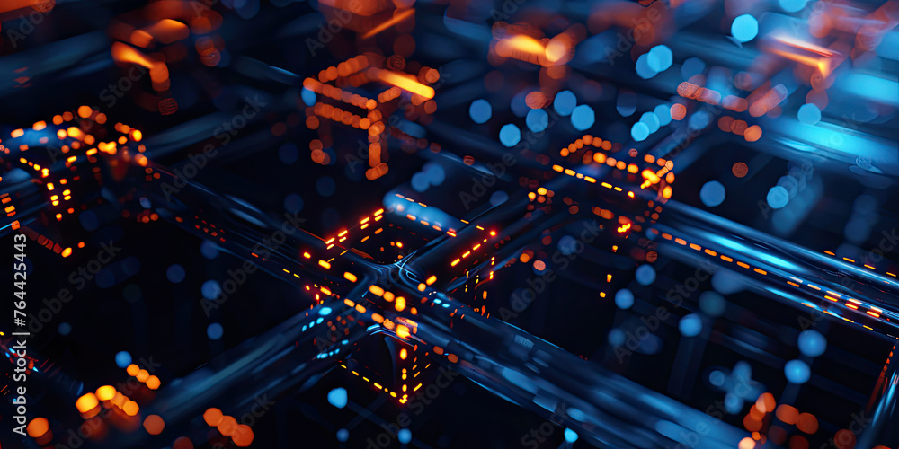 Aufkleber abstract futuristic background with glowing bocks or cubes virtual digital blockchain technology con