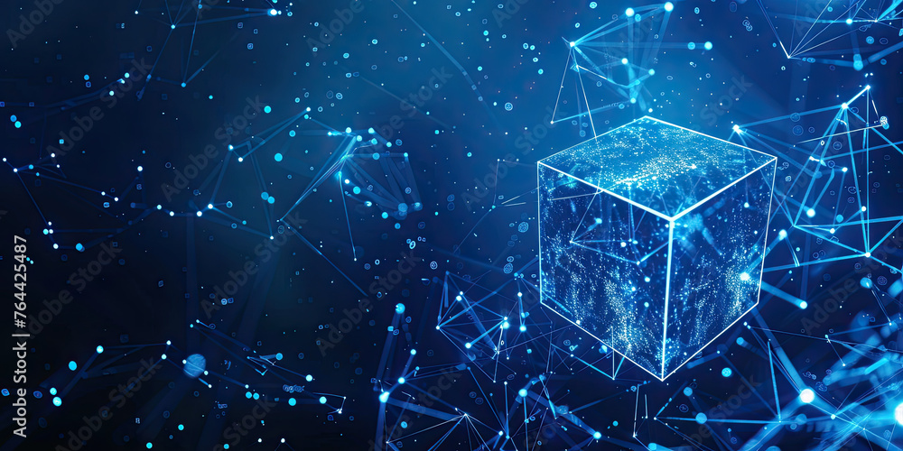 Aufkleber abstract futuristic background with glowing bocks or cubes virtual digital blockchain technology con