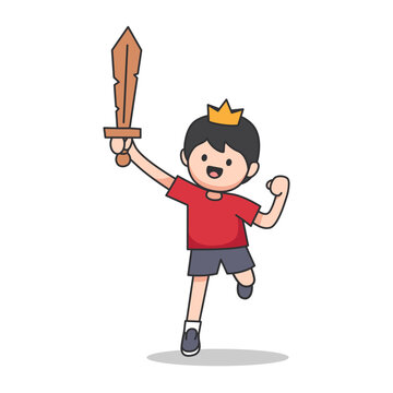Cartoon boy holding a sword and wearing a crown