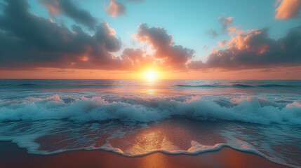 夕日が沈む浜辺