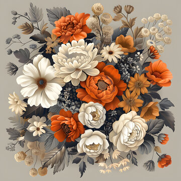 bouquet of colorful flowers vector illustration on flat background.